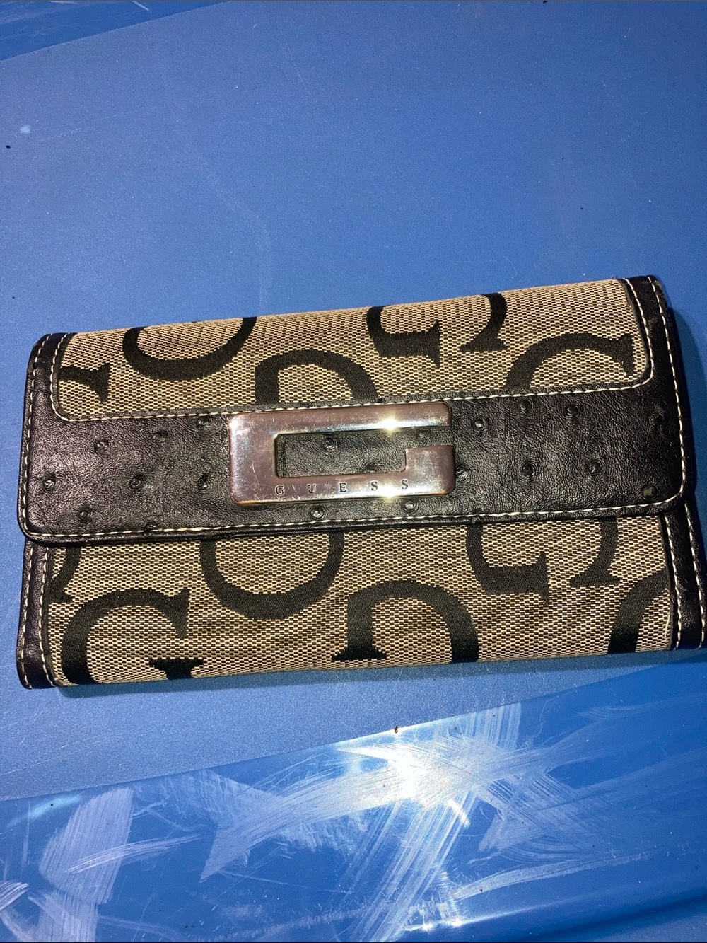 Guess Beige and Black Signature Continental Wallet